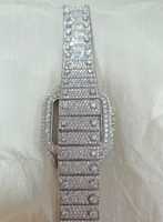 Ensemble montre et bracelet de luxe pour homme en acier inoxydable, avec boîtier carré, zircone cubique, verre saphir, analogique, chiffres romains, mouvement à quartz