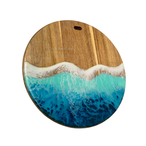 Planche à découper en bois avec design océanique en résine bleue, décoration de cuisine moderne, poignée durable - Product Image 6