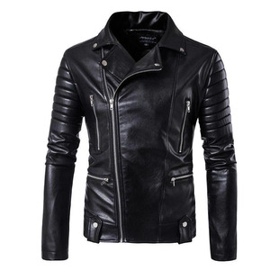 Men's slim fit <b>biker</b> <b>jacket</b> Black PU leather moto <b>jacket</b> Stand collar zipper closure Autumn motorcycle <b>jacket</b> - Product Image 3