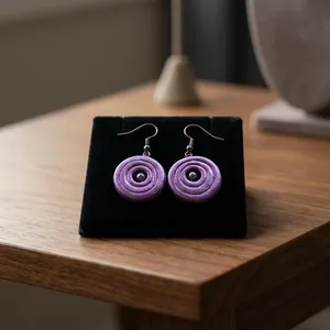 Purple Plated <b>Polymer</b> Clay Spiral Drop Earrings Handmade Beaded Dangle Ear Jewelry for Women Gift Party Wear - Product Image 5