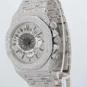 Splendide montre de luxe avec bijoux, cadran en cristal saphir, mouvement à quartz ETA, bracelet en moissanite argentée de 28 mm, résistante à l'eau - Product Image 1