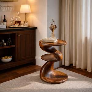 Solid Wood Spiral End <b>Table</b> Handcrafted Sculptural Round Accent Nightstand Natural Wooden Side <b>Table</b> <b>Stools</b> Ottomans - Product Image 6