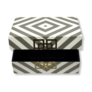 Caja de laca MDF Rectangular duradera hecha a mano, patrón geométrico de Chevron, acento dorado, joyería de almacenamiento decorativa moderna de lujo para el hogar - Product Image 4