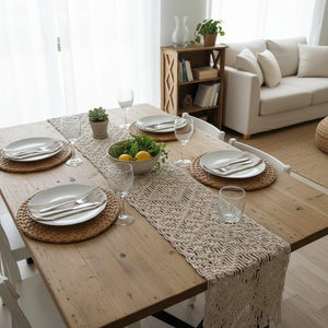 Modern Stylish Luxury 14 X 78 inches White Macrame Cotton Handmade Table <b>Runners</b> Boho Style Knotted Design <b>Runner</b> for Home Decor - Product Image 5