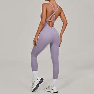 Mono Deportivo Casual para Mujer, Simple, Sólido, Atlético, Sin Costuras, Transpirable, de Spandex/Nylon, para Yoga, Fitness, Gimnasio, de Una Pieza, con Cuello en V Profundo - Product Image 5