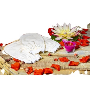 Gants de bain en viscose vegan de luxe à broderies croisées, marque privée, logo personnalisé, Kessa exfoliant, design ouvert, qualité supérieure turque, pour le corps - Product Image 1