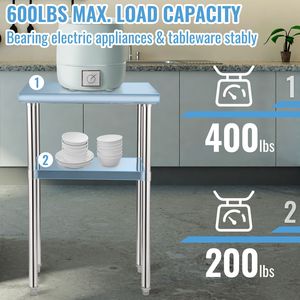 Tavolo da Lavoro in Acciaio Inox 24 X 18 X 36 Pollici, Capacità di Carico 600 libbre, Ripiano Inferiore Regolabile, Banco da Lavoro in Metallo Resistente - Product Image 3