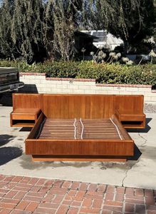 Modern Solid Wood <b>Platform</b> <b>Bed</b> <b>Frame</b> with Floating Nightstands Minimalist Bedroom Furniture - Product Image 2