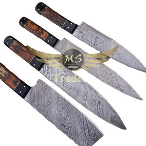 Ensemble de 5 couteaux de cuisine, manche en bois Pakka, emballage en cuir, couteau de chef, couteau à éplucher, ensemble de couteaux Damas - Product Image 1