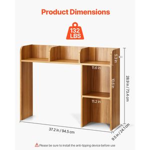 Libreria da Scrivania a 2 Ripiani 94,5 cm x 24,1 cm x 73,4 cm, Organizzatore Espositivo in Legno, Scaffale Portaoggetti in Ferro per Ufficio, Scrivania 94,5 cm x 73,4 cm - Product Image 3