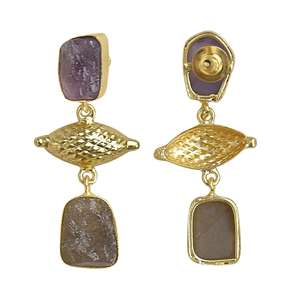 Pendientes colgantes geométricos chapados en oro con piedra de amatista, joyería de estilo bohemio para mujer - Product Image 4