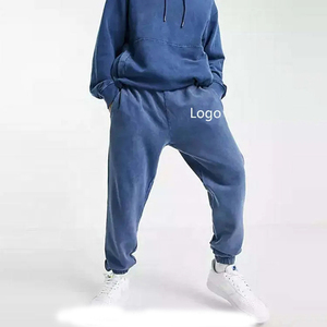 Ensemble survêtement bleu à capuche pour homme, sweat-shirt et pantalon de survêtement 100% coton, coupe ample décontractée avec poches latérales, vêtements d'automne - Product Image 2
