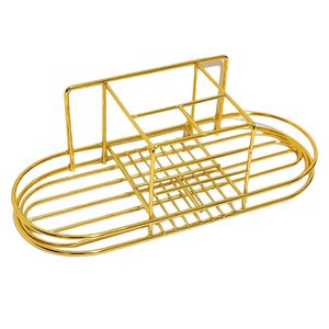 Handmade <b>Gold</b> Metal Bathroom Organizer <b>Shelf</b> <b>Wall</b> Mounted Adhesive Storage Rack for Toothbrush Toothpaste Soap Shampoo Cosmetics - Product Image 1