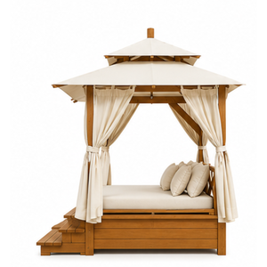Cama de Exterior de Lujo con Toldo de Madera de Teca Sólida para Hotel, Resort, Villa, Jardín, Muebles Comerciales - Product Image 3