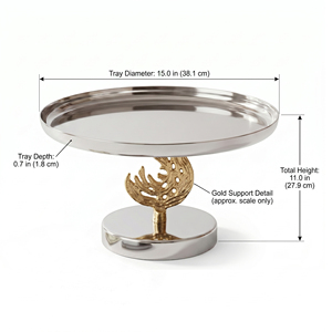 Élégant support à gâteau en métal argenté avec une plateau élégante et polie et un piétement ornementé en forme de corail doré pour une touche de luxe. - Product Image 3