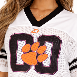 Breathable Polyester Mesh Women Cropped American Football Jersey Oversized Fit Sports <b>Top</b> V Neck Custom Logo Apparel OEM Service - Product Image 6