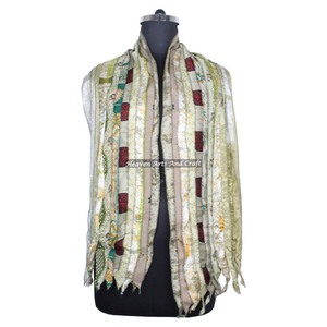 Vintage Trendy Reversible <b>Scarf</b> 10 Strips Patti <b>Scarves</b> Stole Girls SC042 Indian Sari Patches Colorful <b>Silk</b> Saree Long Length - Product Image 3