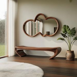 Modern Irregular <b>Wooden</b> Wall <b>Mirror</b> <b>Framed</b> Decorative <b>Mirror</b> for Home Interior - Product Image 1