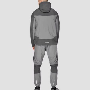 Survêtement coupe-vent gris pour homme, manches longues, style sportif, matière respirante en polyester et nylon - Product Image 3