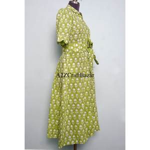Robe midi indienne faite à la main 100 % coton, col en V, imprimé floral numérique, manches courtes, taille naturelle, coupe ample, décontractée, nettoyage à sec - Product Image 5