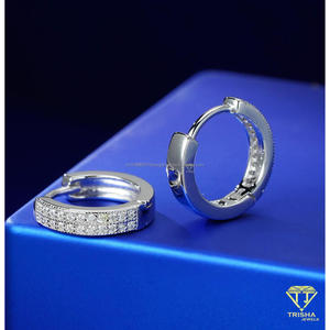 Luxury Moissanite Diamond 925 <b>Sterling</b> <b>Silver</b> Rectangular <b>Hoop</b> Earrings With Sparkling Stone Details For Retailers - Product Image 2