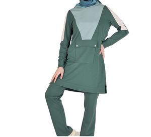 Ensembles de survêtements modestes islamiques ethniques à la mode, deux pièces, en tissu éponge, pour filles, avec capuche, style arabe, Dubaï, musulman - Product Image 1