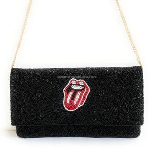 Beaded White Clutch Handmade Rainbow Tongue Lips Motif Durable Magnetic Closure Coin Purse <b>Funky</b> Evening Party Bag Women Casual - Product Image 4