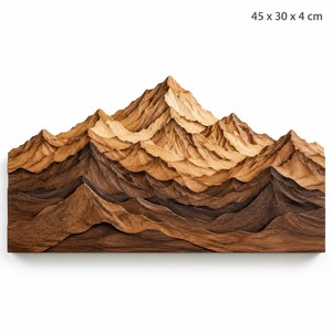 Décoration murale artisanale traditionnelle en bois de manguier Montagne Everest - Décoration népalaise finition bicolore - Product Image 1
