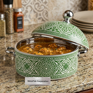 Casserole isotherme décorative à double paroi en acier inoxydable, aux designs arabes traditionnels uniques, pour servir et maintenir les aliments au chaud - Product Image 5