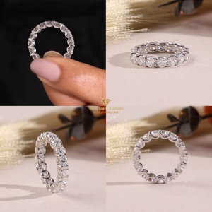 Bague en or blanc 14 carats massif pour femme, sertie de diamants ronds CVD cultivés en laboratoire, 3,50 carats au total, couleur E, clarté VVS-VS, style éternité complète - Product Image 5