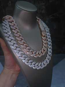 Cadena cubana de eslabones helados en plata y oro rosa con moissanita VVS certificada IGI, engaste de garras, tendencia, superventas, lujo hip hop brillante - Product Image 5