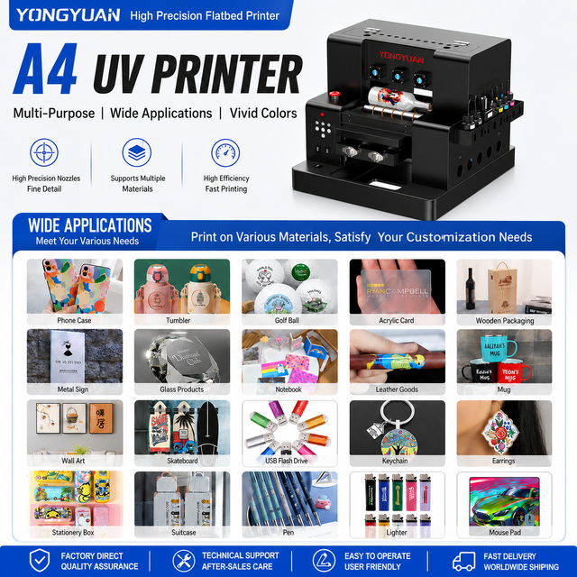 Rotary A4 UV Printer Machine for Cylinder Bottles and Flatbed Materials Phone Case Pen Printing Digital Small UV LED Printer