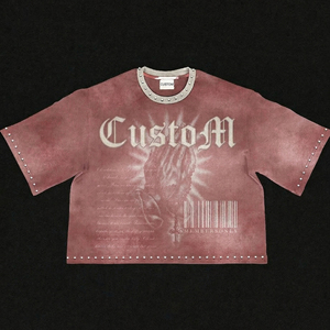 Custom Men's <b>Tshirt</b> and Shorts 100% Cotton Set Oversized Acid Wash Rhinestone T Shirt Streetwear Tee Boxy Fit Unisex T-shirt Set - Product Image 3