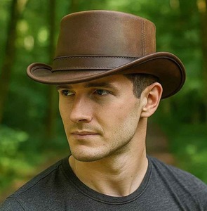 Premium Quality custom Handmade Brown Leather Top <b>Hat</b> Steampunk Cosplay Burning Man Victorian Style - Product Image 3
