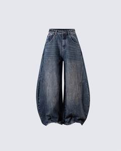 Pantalon en jean taille haute à jambe large pour homme, grande taille, en coton délavé, avec poches plaquées, coupe ample, décontracté, fermeture boutonnée - Product Image 3