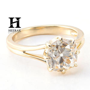 แหวนหมั้นเพชรทรงกลมเจียระไนแบบโบราณ ทองคำ 14K สีเหลือง ประดับเพชรแล็บโกรว์ ทรงกลมเจียระไนแบบเหลี่ยม แหวนแบบขาแหวนแยก - Product Image 5