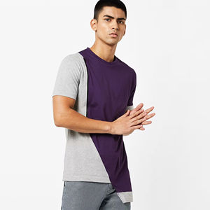 <b>Mens</b> Color Block Navy Blue White Grey Short Sleeve Cotton T-<b>Shirt</b> Custom Logo OEM ODM Wholesale Apparel - Product Image 2