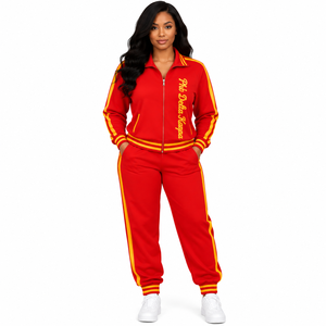 Ensemble de survêtement décontracté pour femme en polyester PDK, avec veste de survêtement à manches longues et pantalon de jogging assorti pour le fitness - Product Image 1