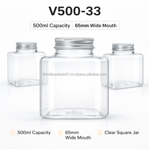 V500-33 500ml Clear Square <b>Plastic</b> <b>Jar</b> with Aluminum Cap Eco-Friendly Leakproof Packaging for Beverages - Product Image 5
