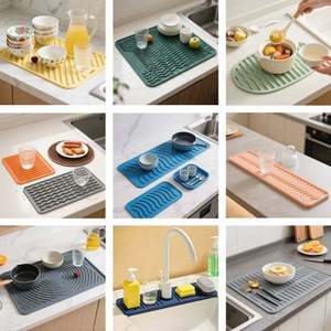 Custom Silicone Dish Drying <b>Mats</b> Modern Style for Kitchen Non-Slip Heat Resistant <b>Mat</b> Waterproof Draining <b>Sink</b> Protector - Product Image 5