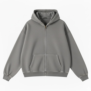 Sweat-shirt à capuche zippé pour homme, violet, coupe oversize, décontracté, pour l'automne, en molleton tricoté, couleur unie, avec poches - Product Image 5