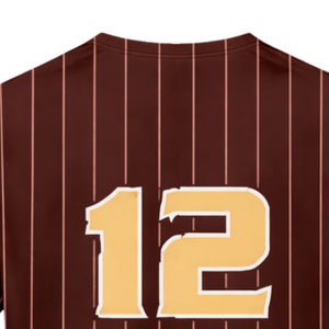Camiseta de Béisbol Personalizada con Rayas Marrones y Diseño de Botones, Nombre del Equipo y Número del Jugador Personalizados para Ropa Deportiva Masculina - Product Image 6