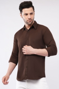 <b>Mens</b> Brown Full Sleeve Polyester <b>Shirt</b> Casual Regular Fit Solid Wrinkle Resistant Breathable Quick Dry <b>Summer</b> Travel <b>Shirt</b> - Product Image 6