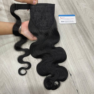 ผมต่อหางม้าแบบลอนคลื่นธรรมชาติ คุณภาพดีที่สุด ความหนาแน่นสูง สีดำธรรมชาติ ผมแท้เวียดนาม - Product Image 1