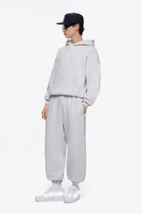 Conjunto Deportivo Unisex Gris con Sudadera de Cierre de Cremallera, Corte Holgado Informal, Cintura Elástica, Bolsillos Laterales, Ropa Deportiva Ligera de Algodón - Product Image 2