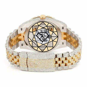 Reloj de Lujo para Hombre con Diamantes Moissanite, Esfera Roja Totalmente Adornada, Correa de Acero Inoxidable Bicolor, Cuarzo, 46mm - Product Image 6