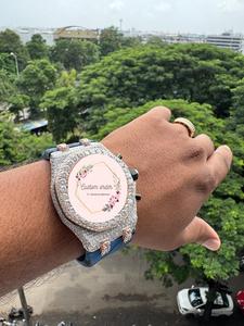 Montre de luxe pour homme, qualité supérieure, faite à la main, demi-moissanite, cadran analogique 44 mm, bracelet en caoutchouc bleu glacé, bijoux de mode - Product Image 2