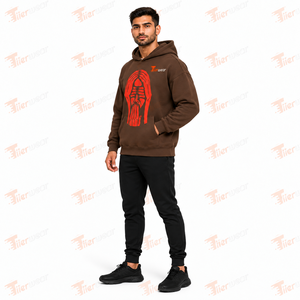 Tlierwear Men's Brown Drop Shoulder <b>Hoodies</b> With <b>Red</b> Skeleton Hands Print Casual Fleece Pullover Regular Fit Autumn Wear - Product Image 3