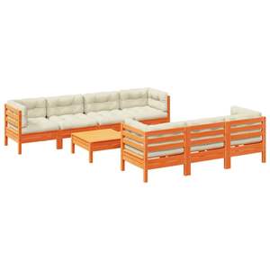 Grand ensemble de canapés de jardin en bois de pin massif brun ciré et tissu Oxford - Product Image 2