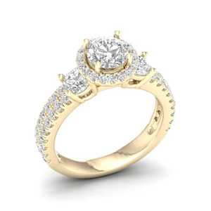 Anillo de Compromiso con Tres Piedras de Diamante Cultivado en Laboratorio, Certificado IGI, Banda Pavé, Oro 10K/14K/18K, Plata 925/935, Regalo de Aniversario - Product Image 3